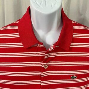 Lacoste Men's red and white striped short sleeve polo shirt size 7 / XXL EUC